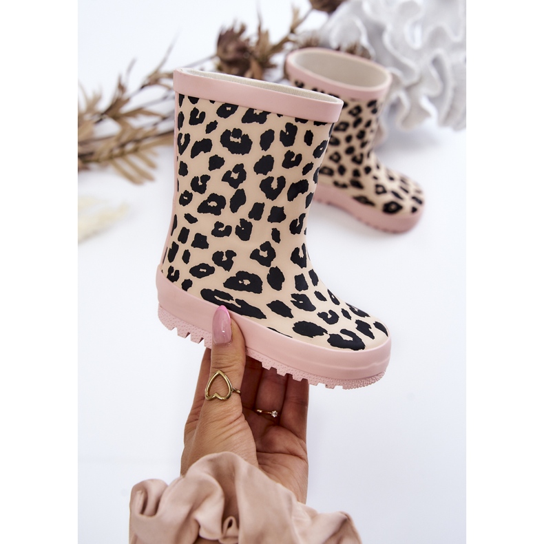 FRROCK Botas de agua para niños de goma con estampado de leopardo, rosa Nanny negro 1