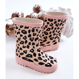 FRROCK Botas de agua para niños de goma con estampado de leopardo, rosa Nanny negro rosado 3