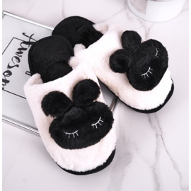 Pantuflas de piel de conejo negro para mujer blanco 2