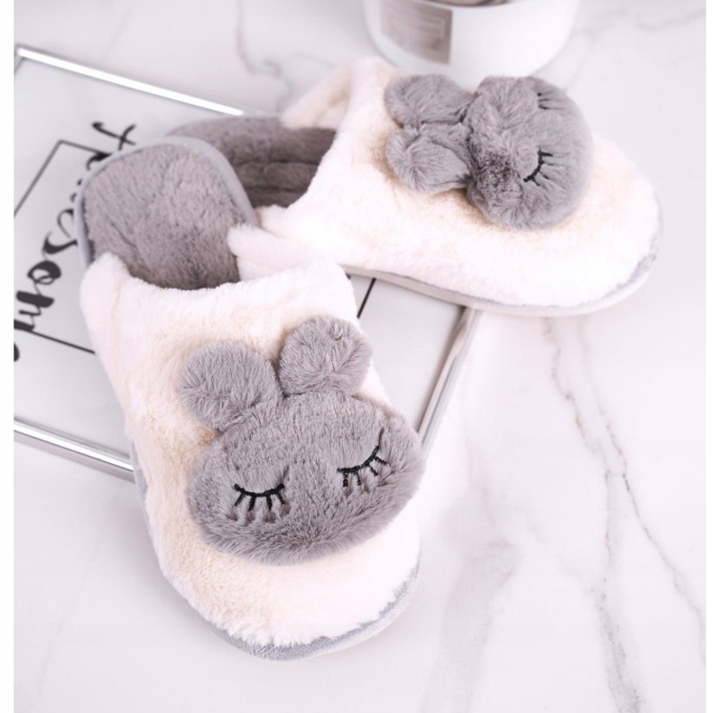 Pantuflas de piel de conejo para mujer crudo gris 1 Pantuflas de piel de conejo para mujer crudo gris 1