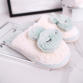 Pantuflas Mujer Piel Conejo Verde Claro rosa 2