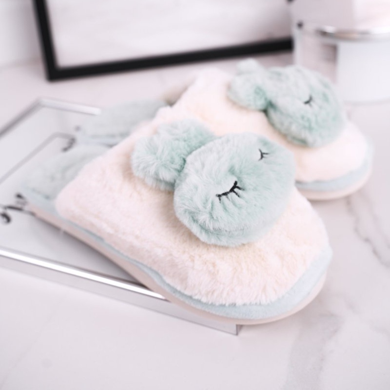 Pantuflas Mujer Piel Conejo Verde Claro rosado 2