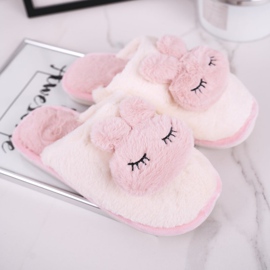 Zapatillas de mujer de piel, piel de conejo blanco y rosa 1