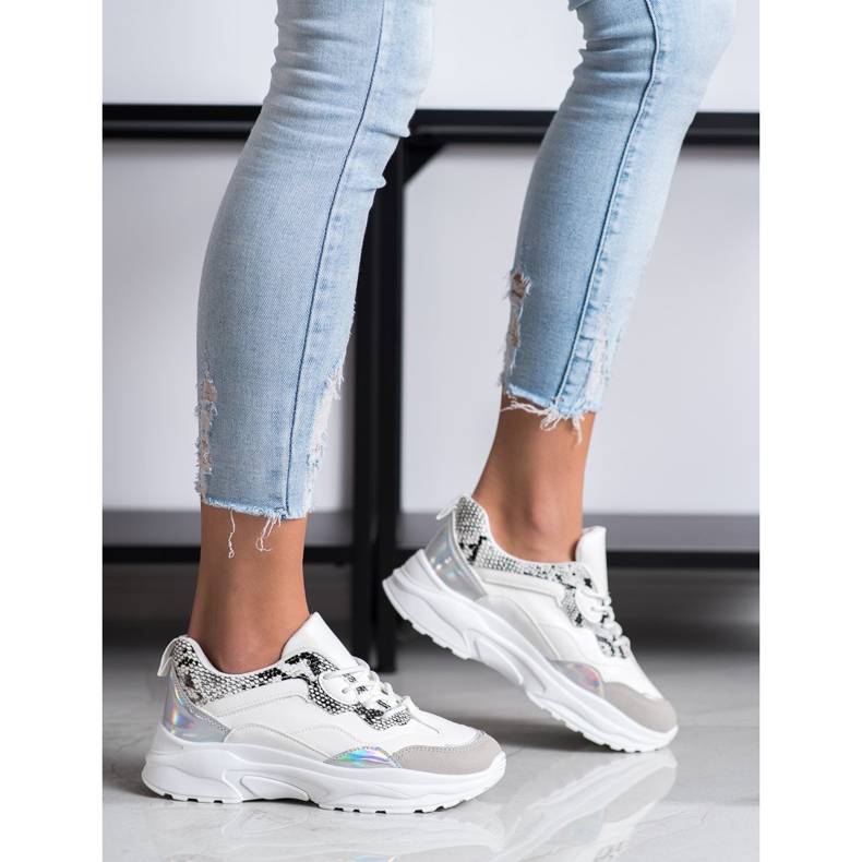 SHELOVET Deportivas atadas con cuero ecológico blanco gris 2