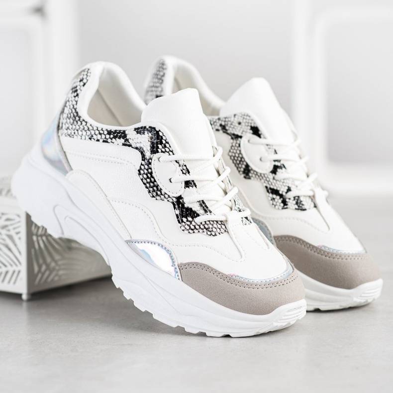 SHELOVET Deportivas atadas con cuero ecológico blanco gris 1