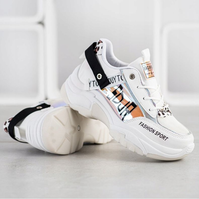 SHELOVET Zapatillas deportivas de moda blanco marrón negro naranja 1