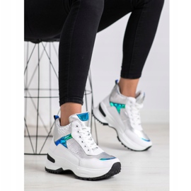 Ideal Shoes Zapatillas altas de cuero ecológico blanco plata 3