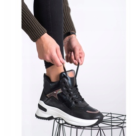 Ideal Shoes Zapatillas altas de cuero ecológico negro rosado 3