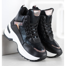 Ideal Shoes Zapatillas altas de cuero ecológico negro rosado 1