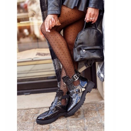 FB2 Botas De Mujer Con Recortes Lacado Croco Negro Dorothy 4