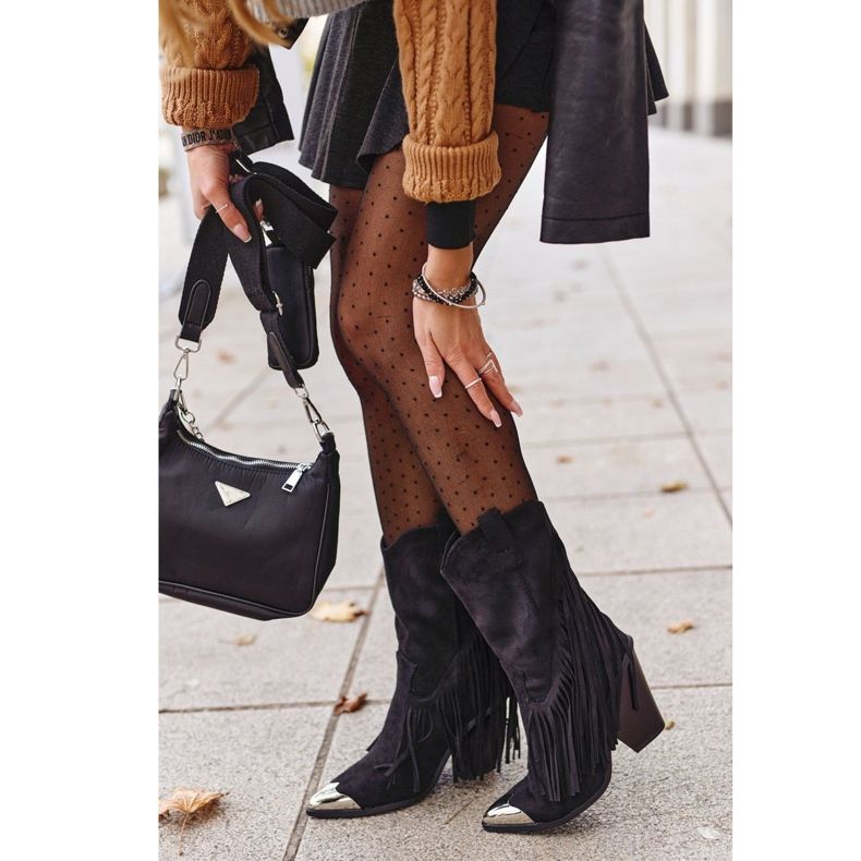 Botas de Mujer Con Flecos Ante Botas Vaqueras Negras Jessica negro 2 Botas de Mujer Con Flecos Ante Botas Vaqueras Negras Jessica negro 2