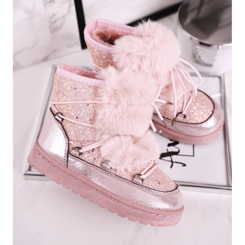 FRROCK Botas De Nieve Para Niños Con Pelo Rosa plata 1