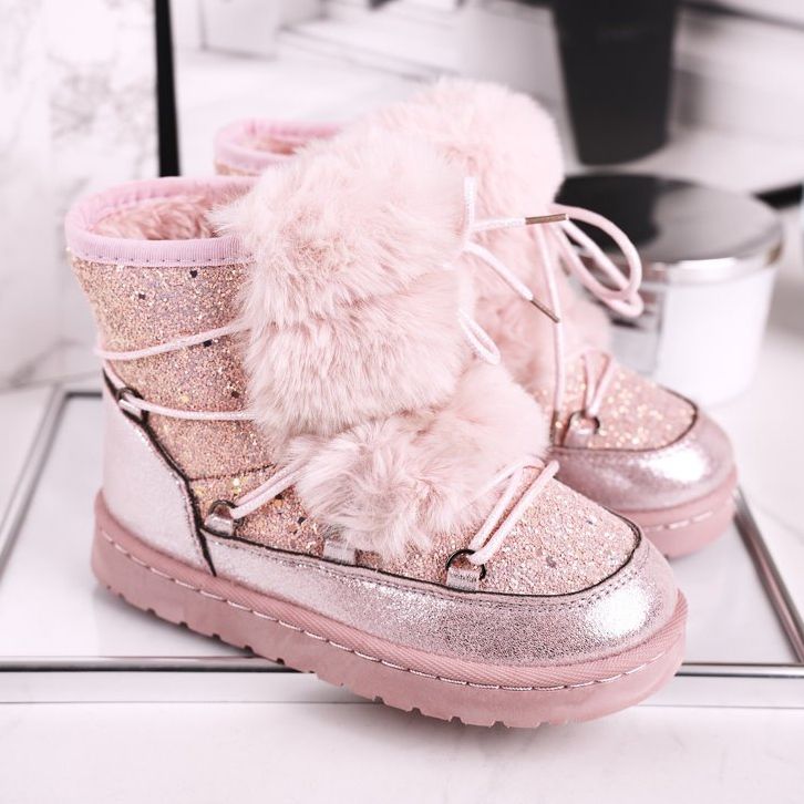 FRROCK Botas De Nieve Para Niños Con Pelo Rosa rosado plata 2