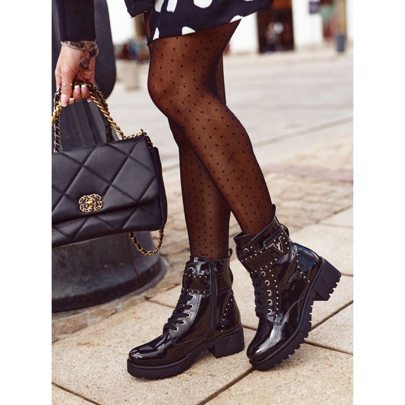 Botas de trabajo de mujer Valeria lacadas en negro 2