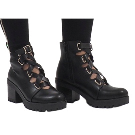 Mulanka Botas negras de tacón abierto J-10 negro 1