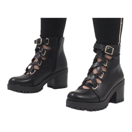 Mulanka Botas negras de tacón abierto J-10 negro 3