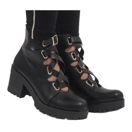 Mulanka Botas negras de tacón abierto J-10 negro 5
