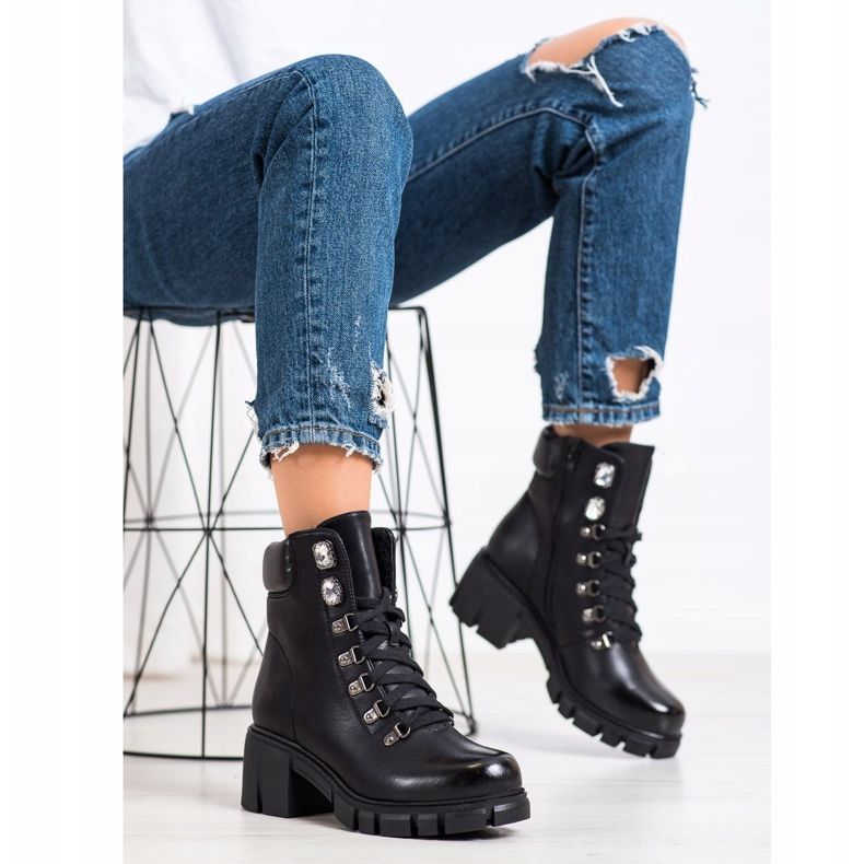 Ideal Shoes Trabajadores de cuero ecológico negro 1