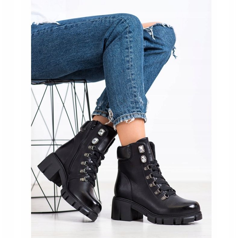 Ideal Shoes Trabajadores de cuero ecológico negro 2