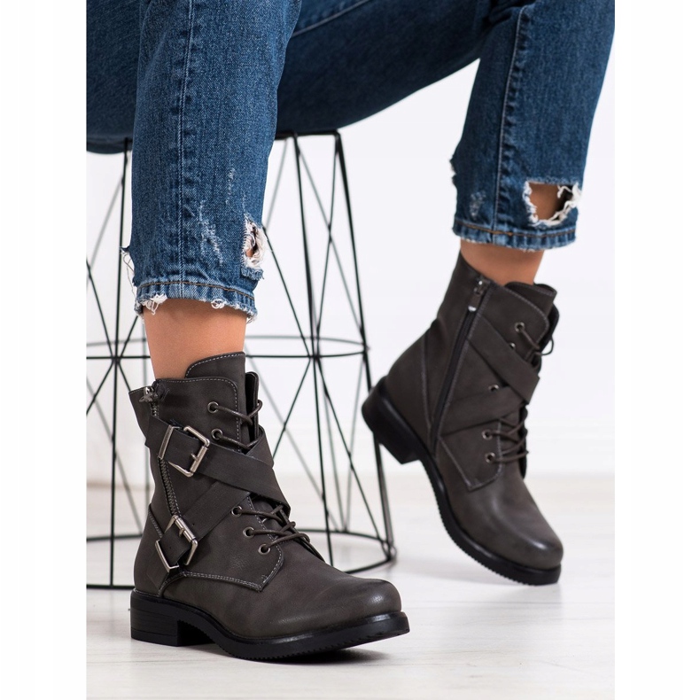 Kayla Trabajadores clásicos con hebillas gris 1