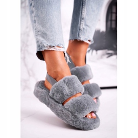 FRJ Pantuflas de Mujer en la Plataforma Piel Gris Algodón de Azúcar 3