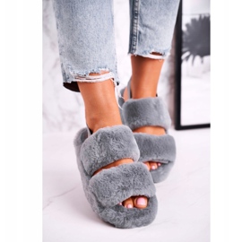 FRJ Pantuflas de Mujer en la Plataforma Piel Gris Algodón de Azúcar 4