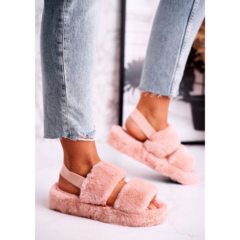 FJ1 Pantuflas de Mujer en la Plataforma Piel Naranja Algodón de Azúcar 1