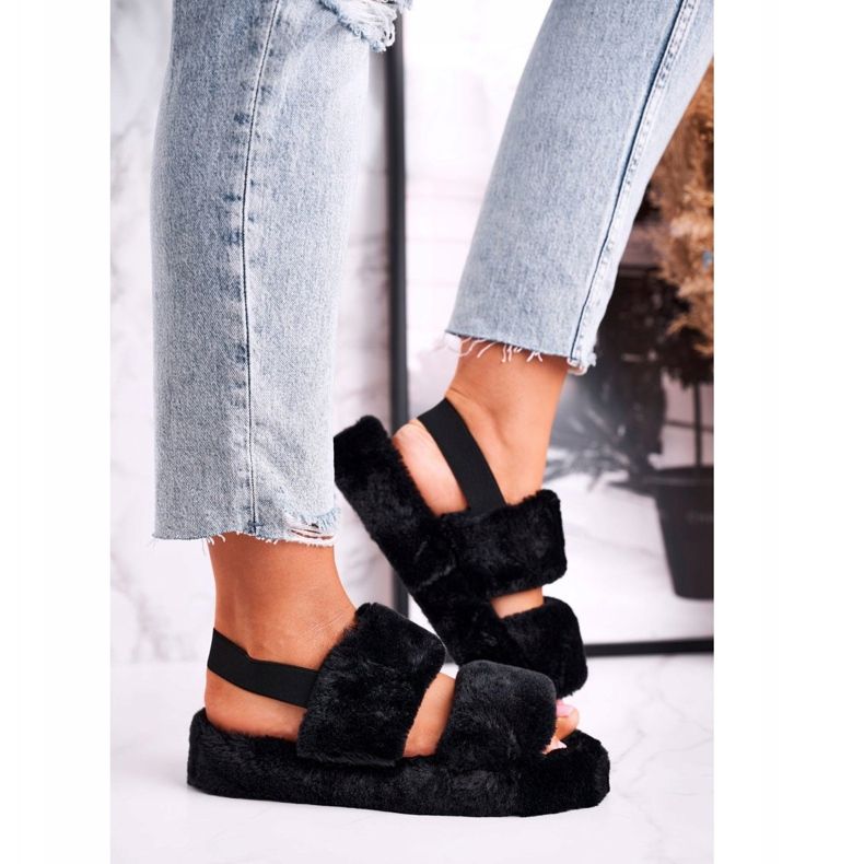 FJ1 Pantuflas de Mujer en la Plataforma de Piel Negro Algodón de Azúcar 2 FJ1 Pantuflas de Mujer en la Plataforma de Piel Negro Algodón de Azúcar 2