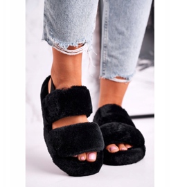 FJ1 Pantuflas de Mujer en la Plataforma de Piel Negro Algodón de Azúcar 1