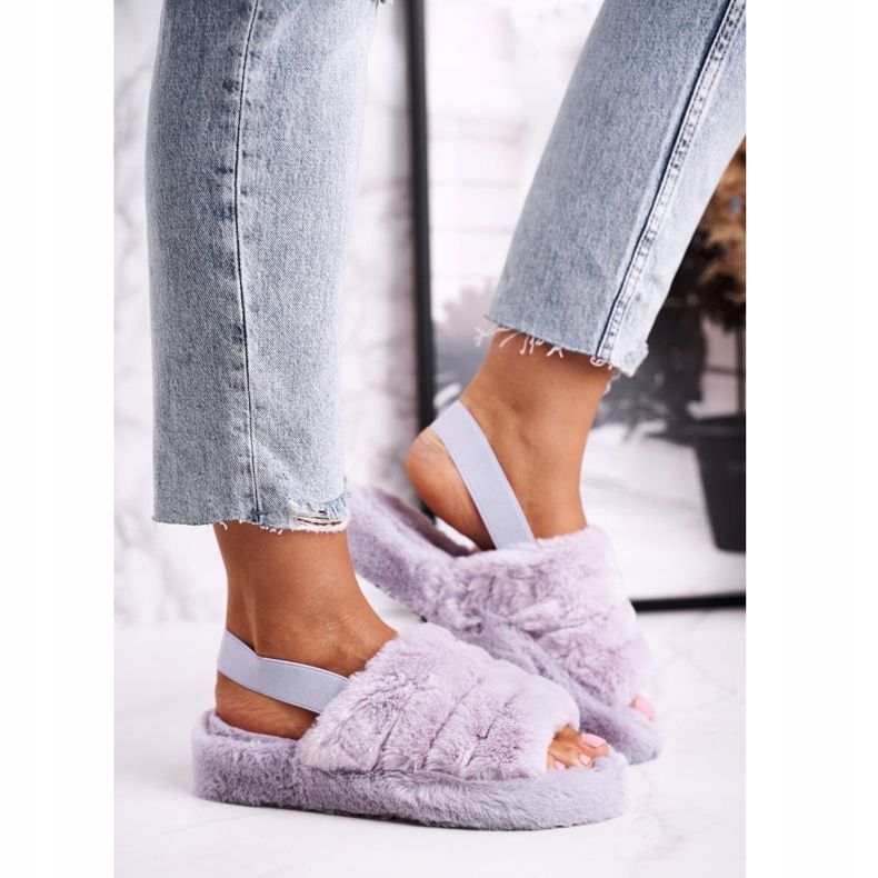 FJ1 Pantuflas de mujer con plataforma de copo de nieve morado de piel violeta 2