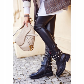 FE1 Botas altas planas de mujer negras con perlas Mishigan negro 8