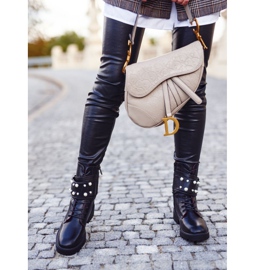 FE1 Botas altas planas de mujer negras con perlas Mishigan negro 6
