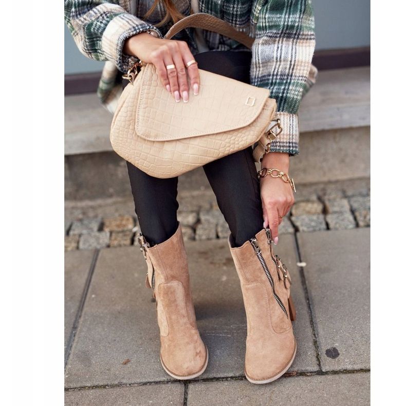 MSMG Botas De Mujer Con Tacón Ante Beige Anabelle 1