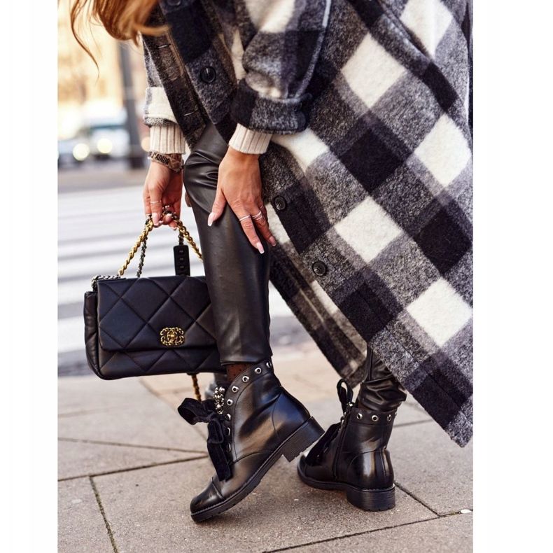 MSMG Botas de mujer con perlas de metal Warm Perla Ribbon negro 2 MSMG Botas de mujer con perlas de metal Warm Perla Ribbon negro 2