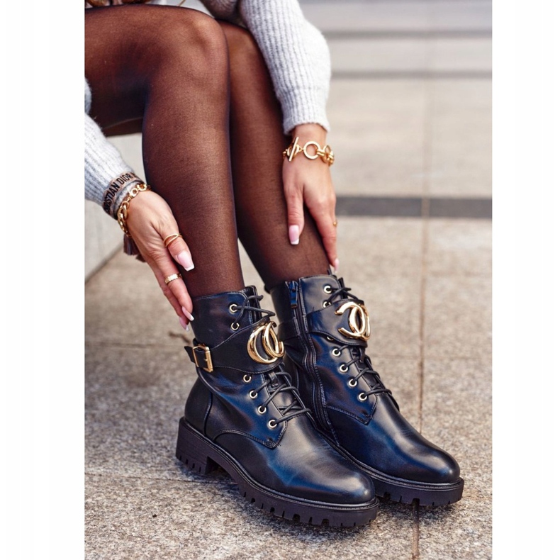 PS1 Botas de Mujer Trabajadores con Cordones Negro Oro 2 PS1 Botas de Mujer Trabajadores con Cordones Negro Oro 2