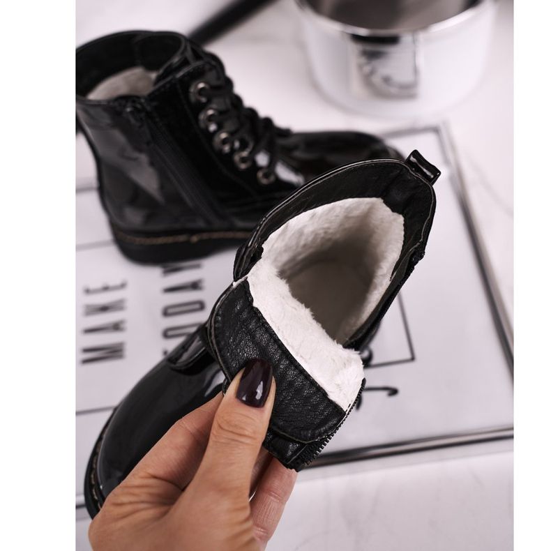 Botas de Abrigo Infantil con Diamantes de Imitación Lacado Negro Fama 1