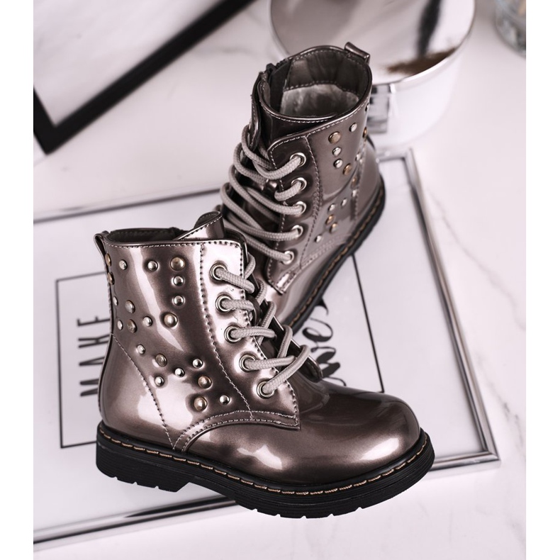 Botas de Abrigo Infantil con Pedrería Lacada Fama plata gris 1