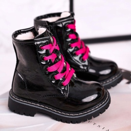 Botas Infantiles Calentadas Con Piel, Lacado Meñique Negro 1