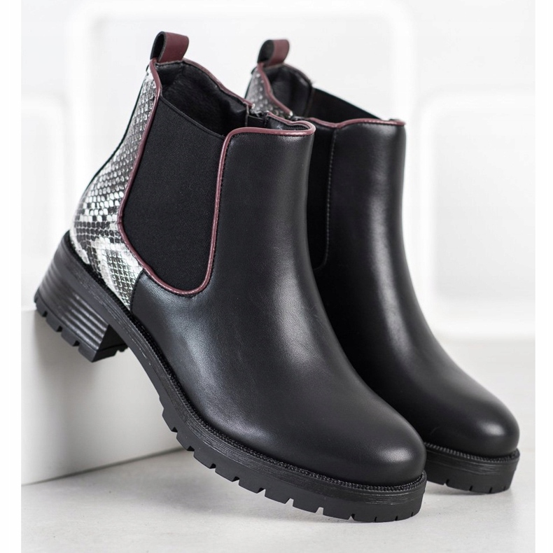 SHELOVET Botas cómodas con estampado de serpiente blanco negro 2
