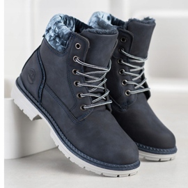 SHELOVET Botas de montaña con parte superior de terciopelo azul marino plata 1