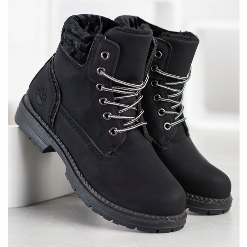 SHELOVET Botas de montaña con parte superior de terciopelo negro 1