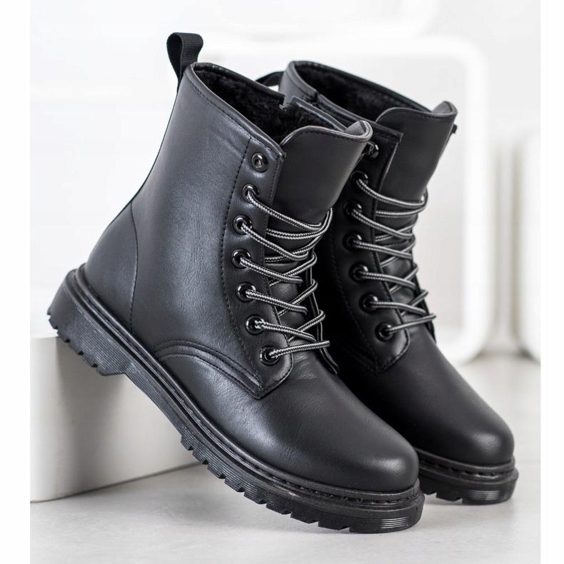 SHELOVET Botas de cuero ecológico negro 1