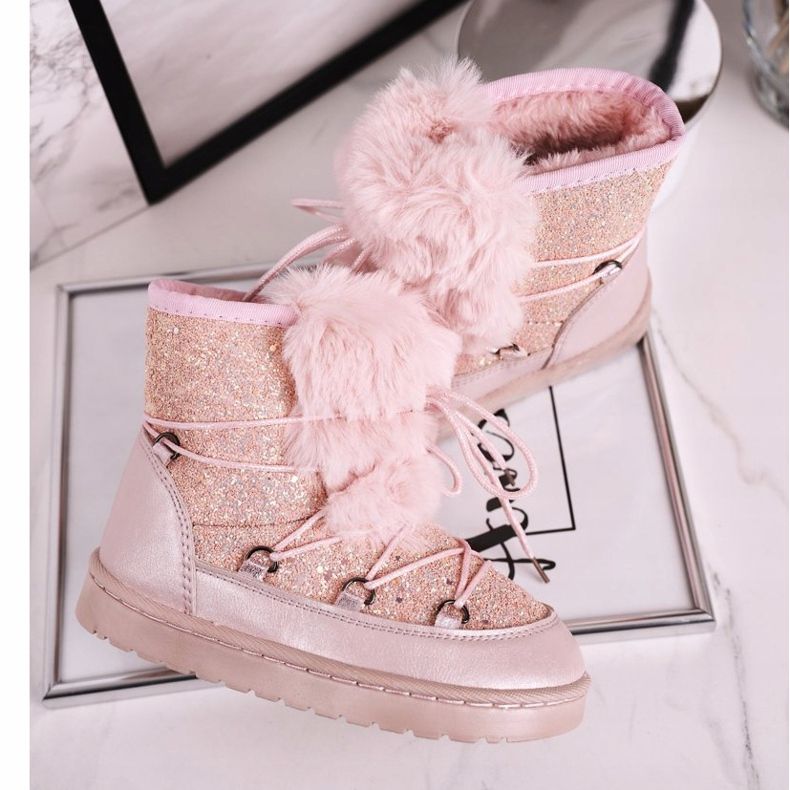 Botas de nieve para niños con piel Minnie Mouse rosa claro rosado 1