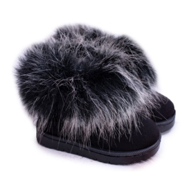 FRROCK Botas de nieve para niños con piel de zorro pequeño negro 6