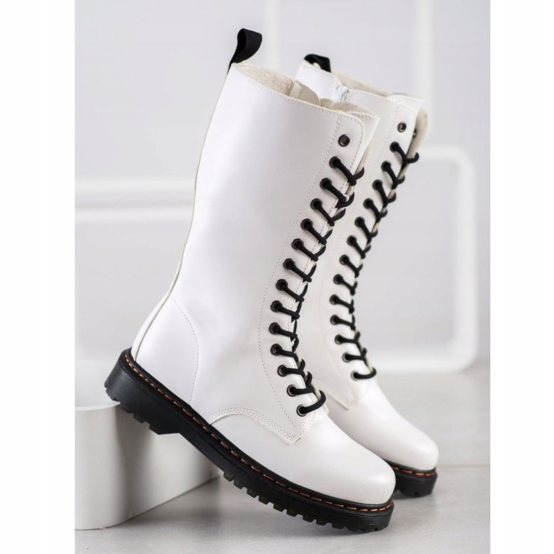 SHELOVET Botas Blancas Altas blanco negro 1