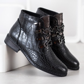 Goodin Botas elegantes con cordones negro plata 1