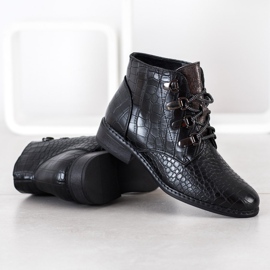 Goodin Botas elegantes con cordones negro plata 2