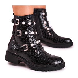 Botas Con Perlas Lacadas Motivo Animal Whitney Negro 4