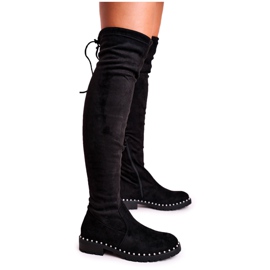 Isabel Black Botas por encima de la rodilla negras de ante negro 7