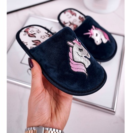 Pantuflas Infantiles Con Unicornio Unicornio Azul Marino 3